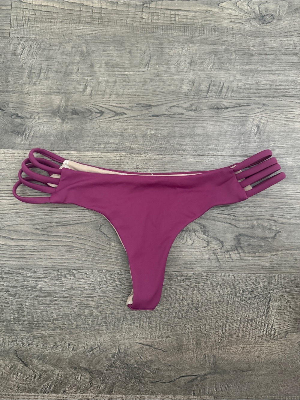 Midori Purple Strappy Bikini Bottom with Cream Pineapple Lining